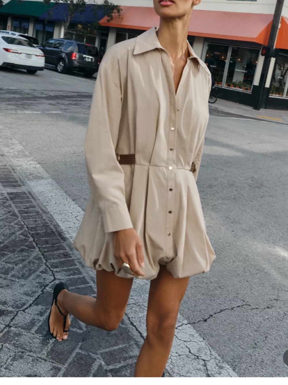 Zara beige balloon dress NWT